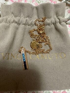 Vince Camuto Gold Bar Necklace with Blue and Navy Inlay